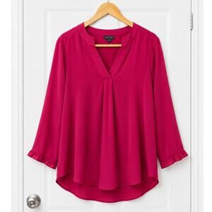 Van Heusen Women’s Medium Pink Fuchsia Ruffle Sleeve Blouse NWT
